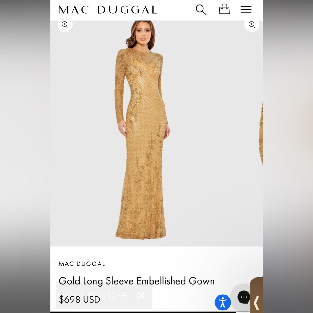 Mac Duggal Metallic Gold Embellished Dress Style #5504